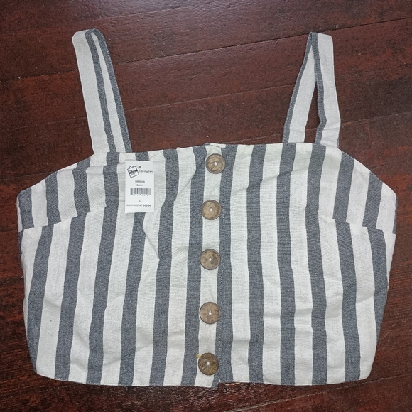 RD STYLE CROP TANK - Large - Striped Top Button Down Summer Sleeveless Shirt - Picture 6 of 7